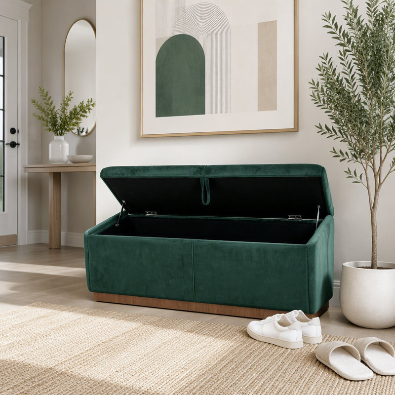 Banc repose-pieds en velours avec couvercle relevable et coutures cousues, Vert