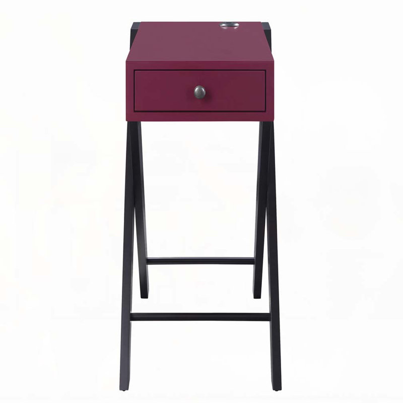 Burgundy Side Table with USB Ports, Burgundy