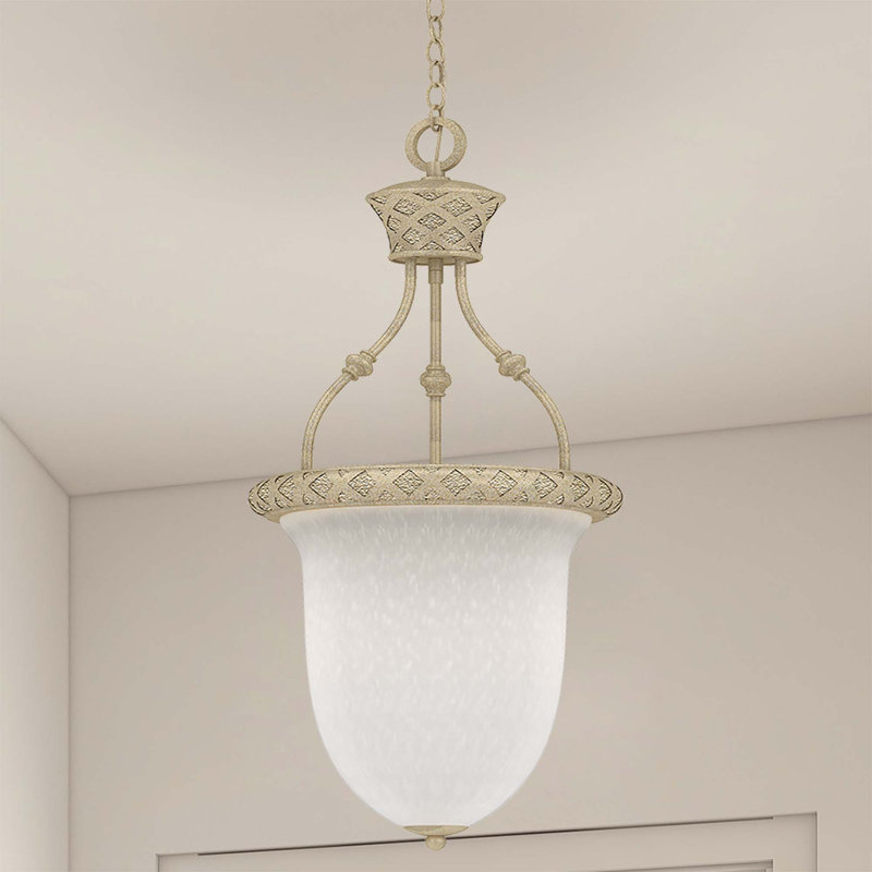 Kendrie 3-Light Indoor Golden Coral Pendant with Etched Seedy Glass Large Bell Shade