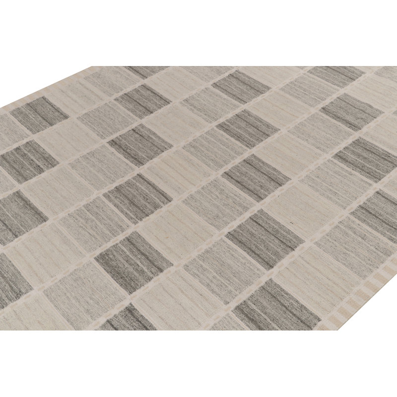 Rug & Kilim’S Scandinavian Rug In Gray And White Geometric Pattern, Rectangle 6' x 9'