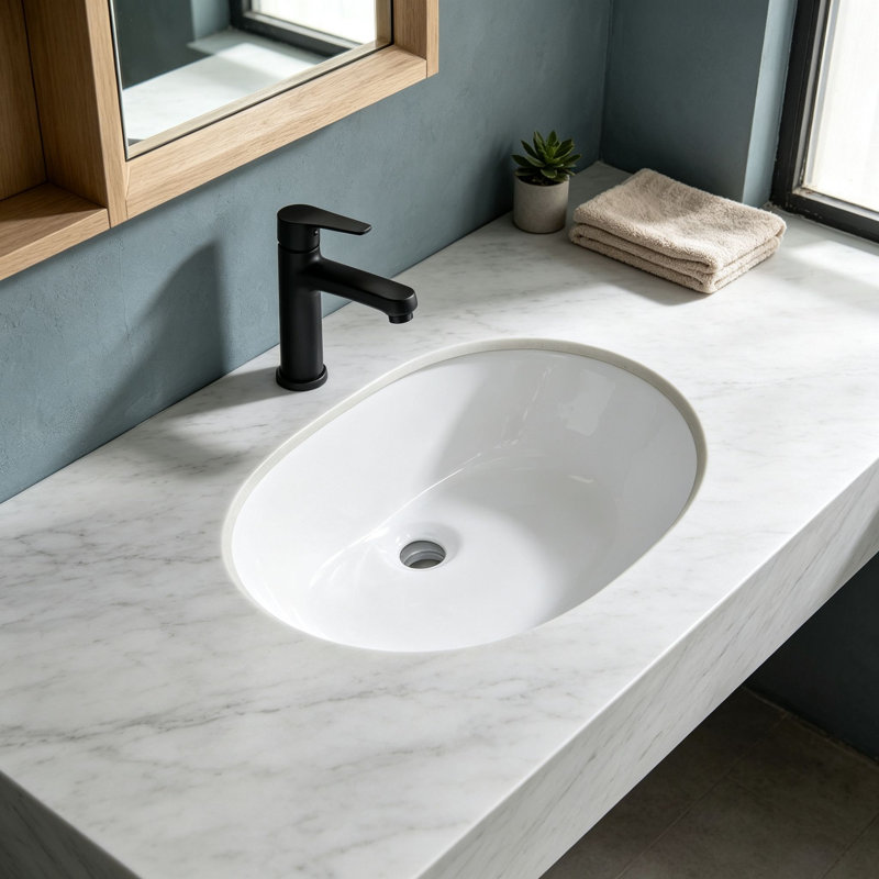 Topcraft White Ceramic Oval Undermount Bathroom Sink
