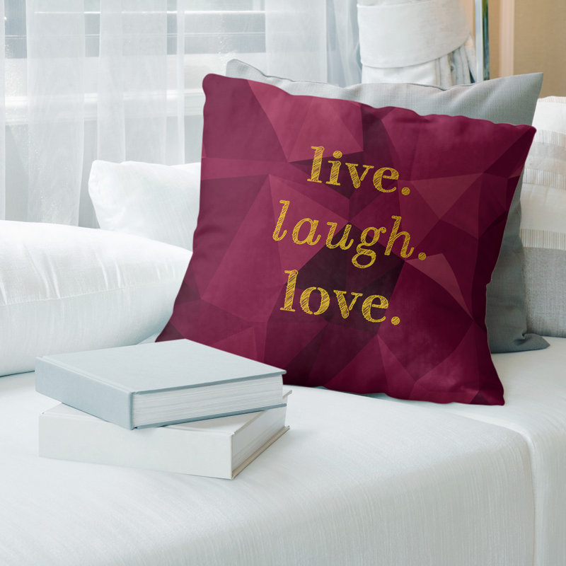 Housse de coussin en simili-pierres de rire vivant love, 18 po x 18 po, Spinelle / or, Polyester/ Bourre en polyester
