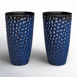 23.75"H Set Of 2 Oversized Eco-Friendly PP And Stone Honeycomb Textured Tall Plastic Planter