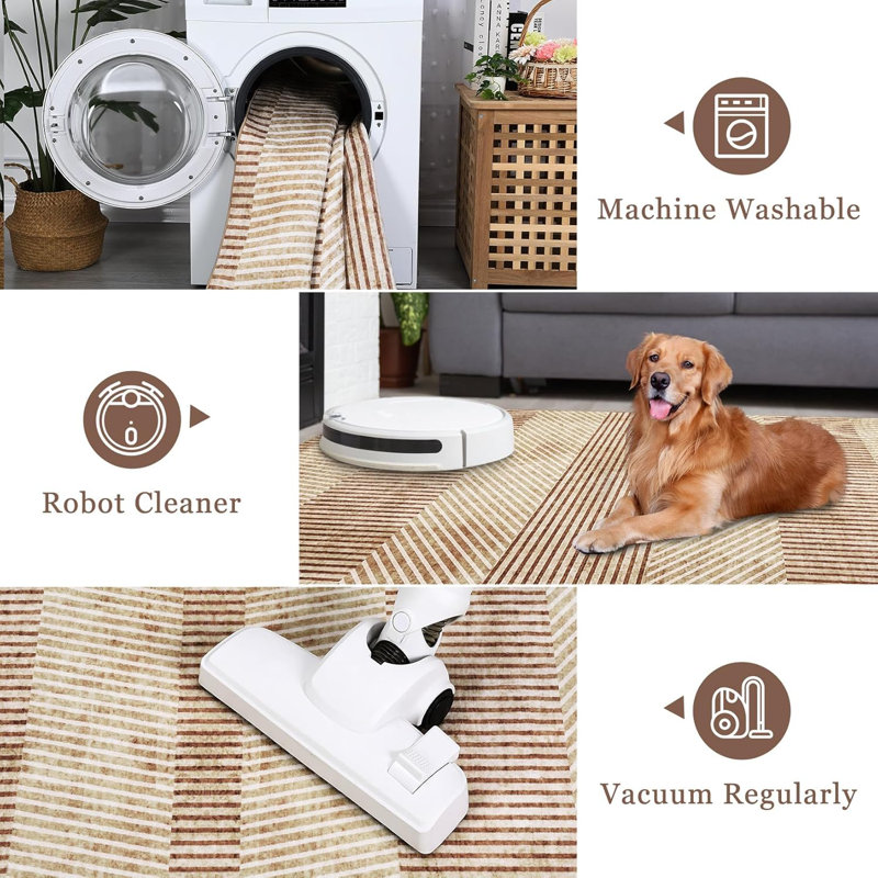 Modern Easy Area Rug Machine Washable Non-Slip Low Pile Stripe Pattern Rug for Living Room Bedroom Entryway (Blue 2'x6')