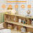 Full Size Montessori Floor Bed with Bookcase Storage Shelves & Safety Fence Rails Natural-767394906-767394908
