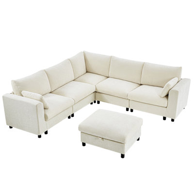 6-Piece Oversized Modular Sectional Sofa with with Storage Ottoman, Corner Cloud Couch