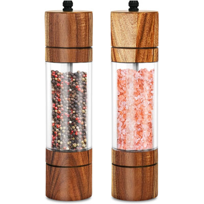 Acacia Wood Salt Grinder and Pepper Grinder Set Premium Acrylic Salt and Pepper Mill Set