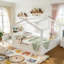 Lit de plancher avec garde-corps et toit, lit de plancher pour maison d'enfant avec petit plateau intégré et panneau d'installation libre-1220211305-1219833882