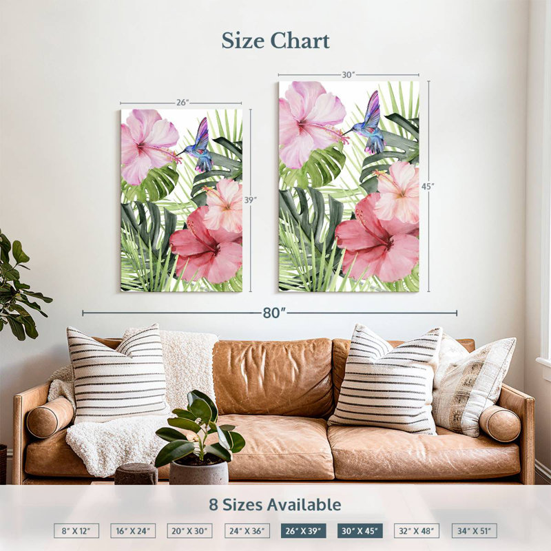 Hibiscus et colibri Harnek I, H 39 po x l 26 po