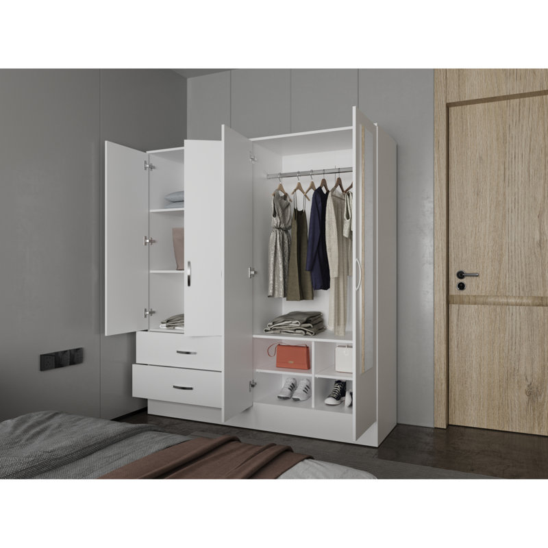 Rangement pour garde-robe avec deux miroirs Hilda, blanc