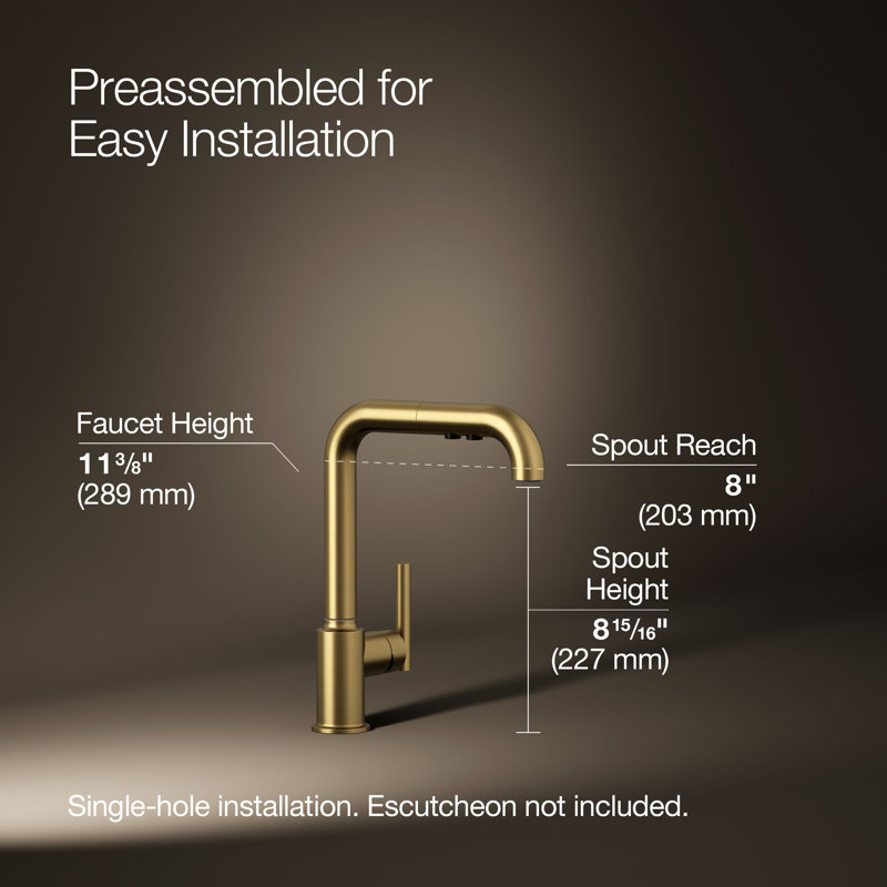 Purist® Pull Out Bar Faucet with Accessories, Vibrant Brushed Moderne Brass
