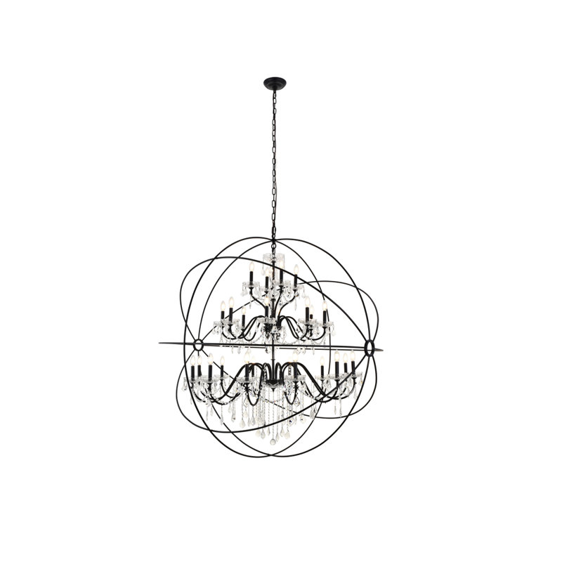 Lustre en forme de globe avec détails en cristal Imina, H 63 po x l 59 po x P 59 po, Noir, 24 Lights