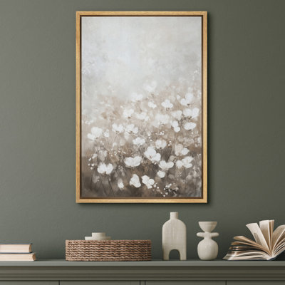 Neutral White Blossom Field Canvas Print Wall Art - Soft Rustic Floral Decor for Living Room or Bedroom