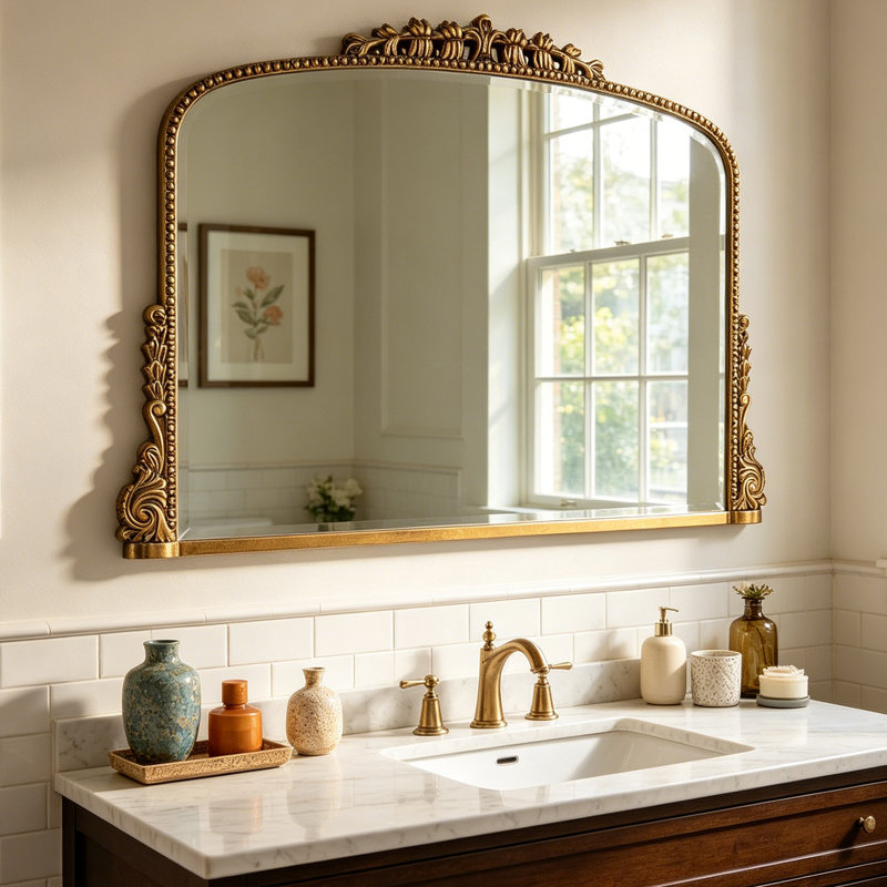 Miroir de salle de bain Euri, 26 po x 35,4 po, Or antique