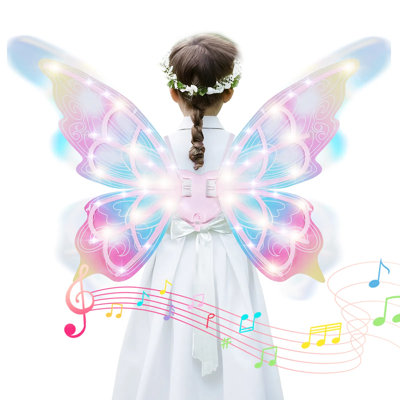 Electric Fairy Wings With Led Lights & Flapping Motion – Glitter Film Magic Wings With Music For Kids Costumes, Cosplay, And Photo Props