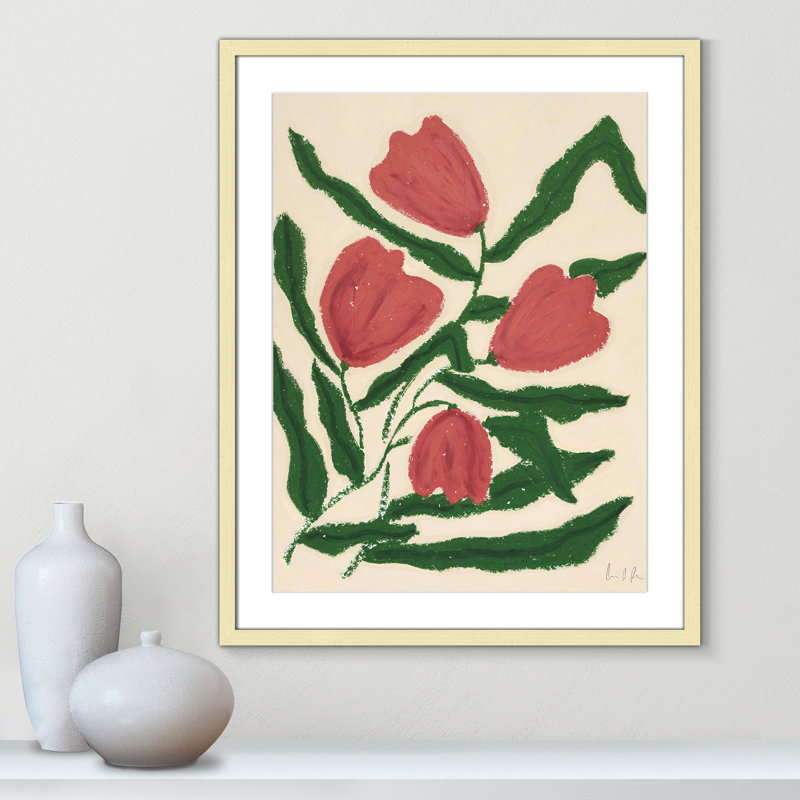 « Tulipes rouges » Estampe de Camilla Bergqvist, H 29,5 po x l 23,5 po x P 1,25 po
