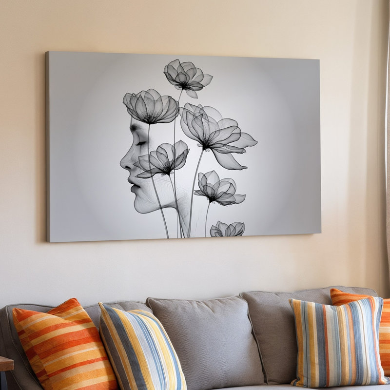 Toile d'une délicate composition monochrome avec une silhouette éthérée d'un art mural, H 30 po x l 40 po