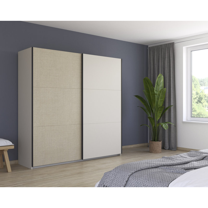 Wardrobe sliding door wardrobe SENJA door with contrasting rattan look MADE IN GERMANY, 210cm H x 218cm W x 59cm D