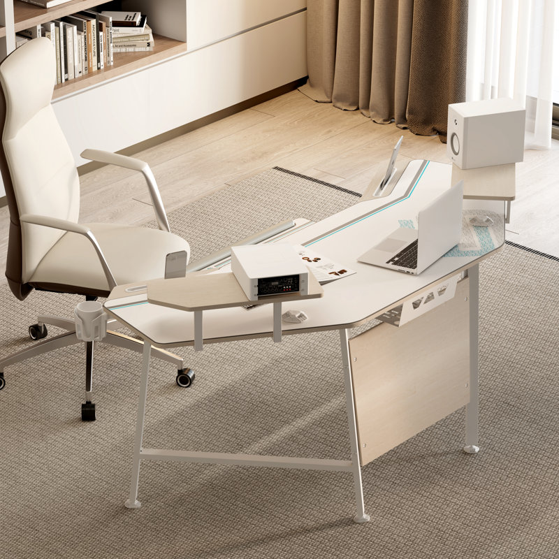 Inbox Zero Mariandi 72" Studio Desk with Keyboard Tray, Maple/White