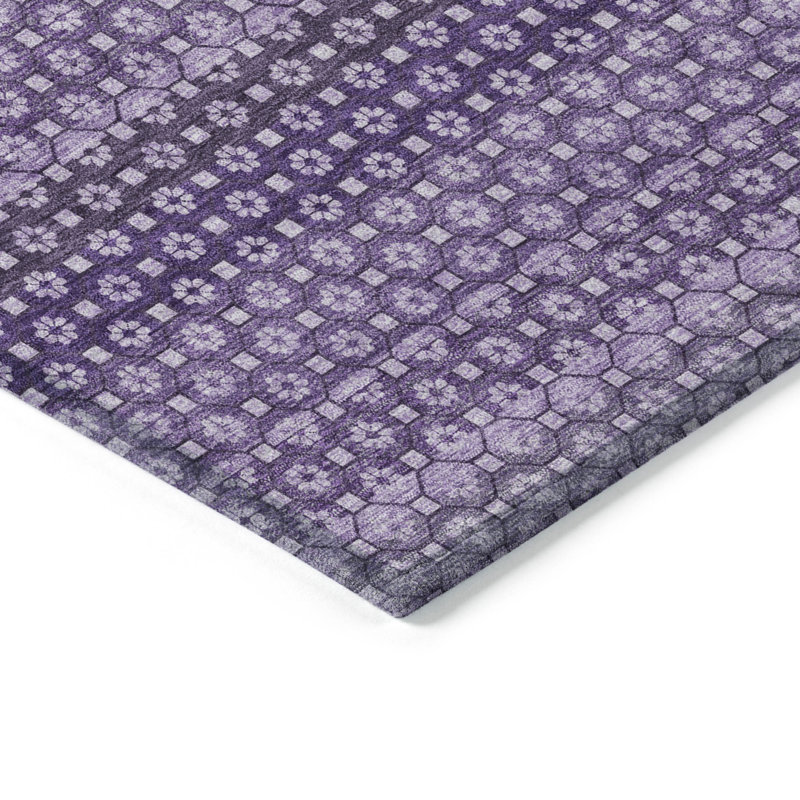 Lavender Striped Synthetic Washable Indoor/Outdoor Rug 30" x 20"