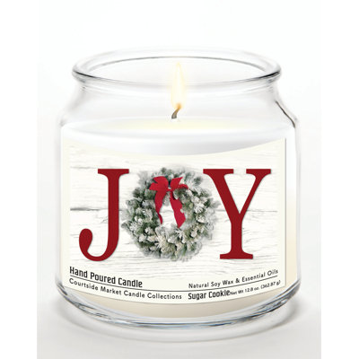 Bougie Christmas Joy en pot en verre de 400 g avec couvercle en métal argenté brossé