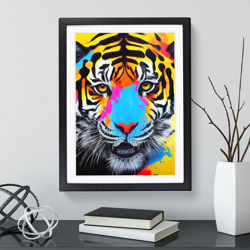 Tiger Splash No.4 Abstract - Single Picture Frame Painting, Black Framed, 64cm H x 46cm W x 2cm D