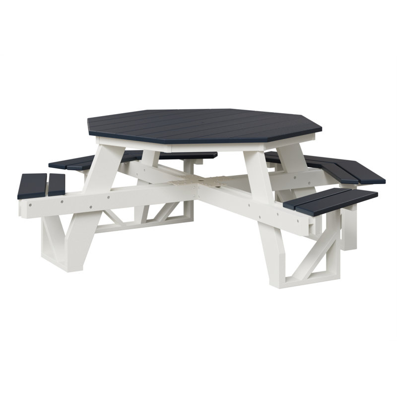  Table de pique-nique régulière avec base blanche Octa, H 30,5 po x L 86,25 po x l 86,25 po, Bleu marine / blanc