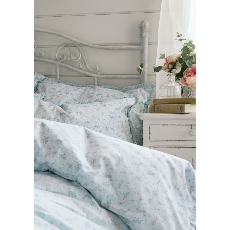 100% Cotton Percale, 180 Thread Count Floral Duvet Cover Set, Kingsize Duvet Cover Set + 2 Pillowcases, Blue Floral