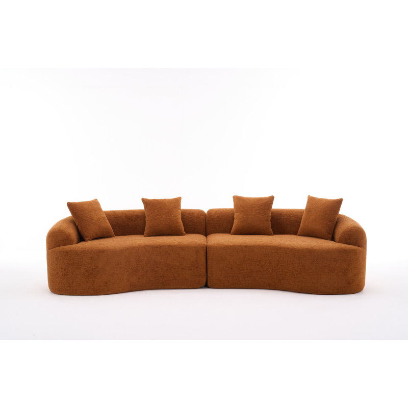 Canapé-lit modulaire incurvé à compression orange, canapé-lit en chenille haute densité 30D pour appartement, salon, L 110 po