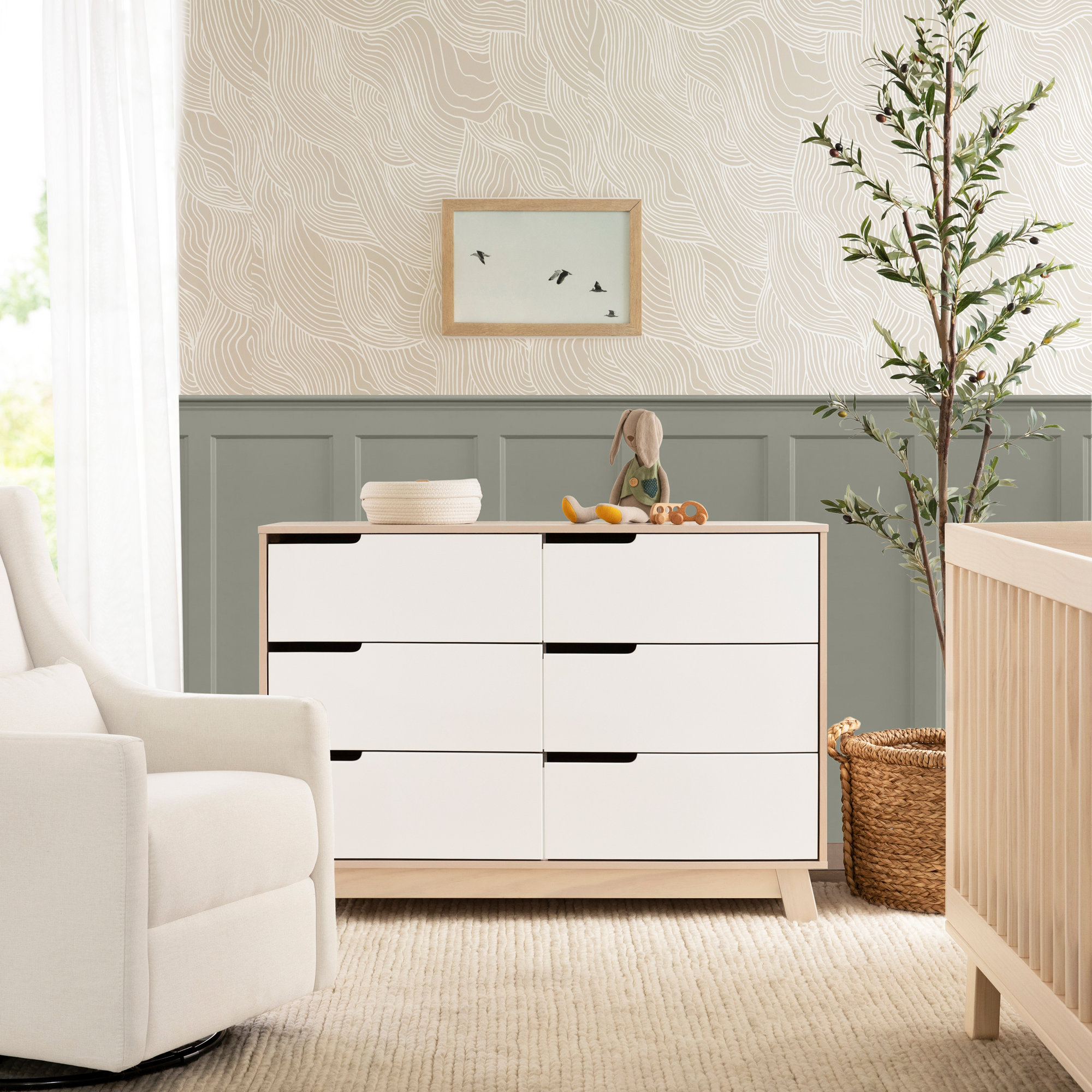 Hudson 6 Drawer 48" W Double Dresser, Washed Natural/White