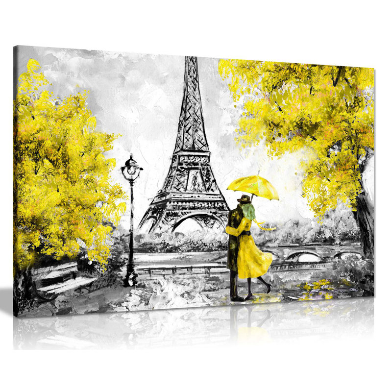 Paris Oil Painting Reproduction Eiffel Tower - Wrapped Canvas Print, 41cm H x 61cm W, Yellow