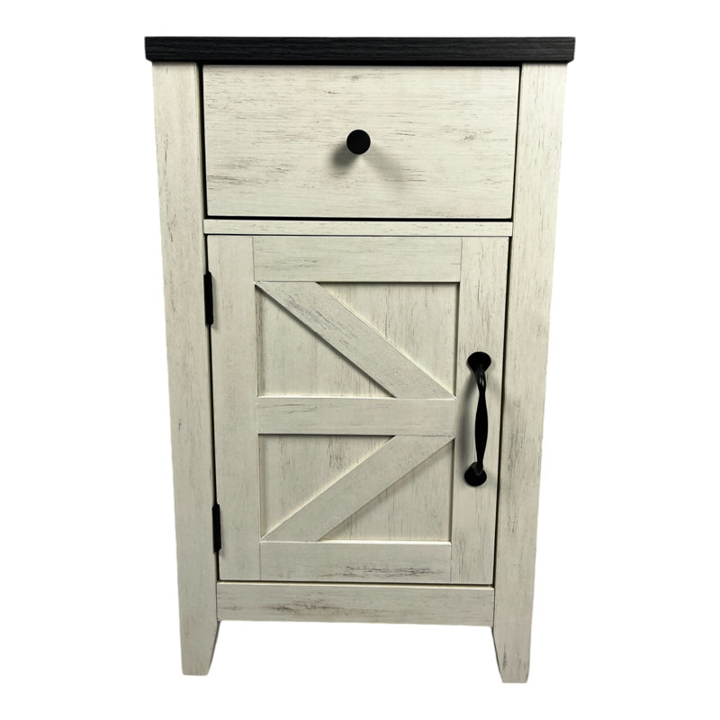 Farmhouse End Table Bedside Table With Charging Station,Night Stand With Barn Door And Drawer, Storage For Bedroom Living Room ,Bedside Table