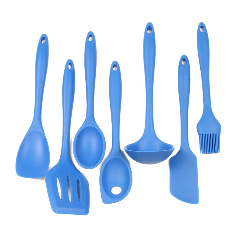 Blue Silicone 7 Piece Cooking Utensil Set with Stainless Steel Core