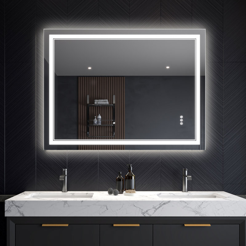 Miroir de salle de bain 36 * 48 po à DEL avec antibuée, lumière à intensité variable et mémoire, 36 po x 48 po