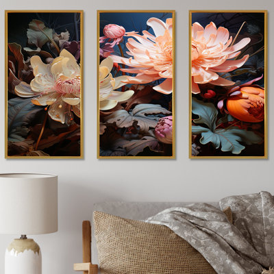 Pink And Beige Surreal Flora Botanical Splendor - Plants Canvas Wall Art Set