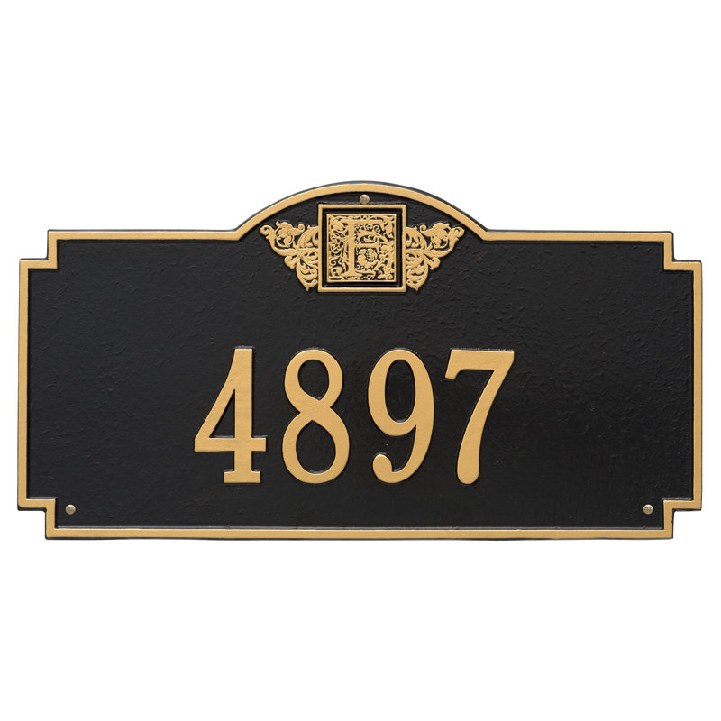 Plaque d'adresse murale monogramme à 1 ligne, Noir et or, Oui