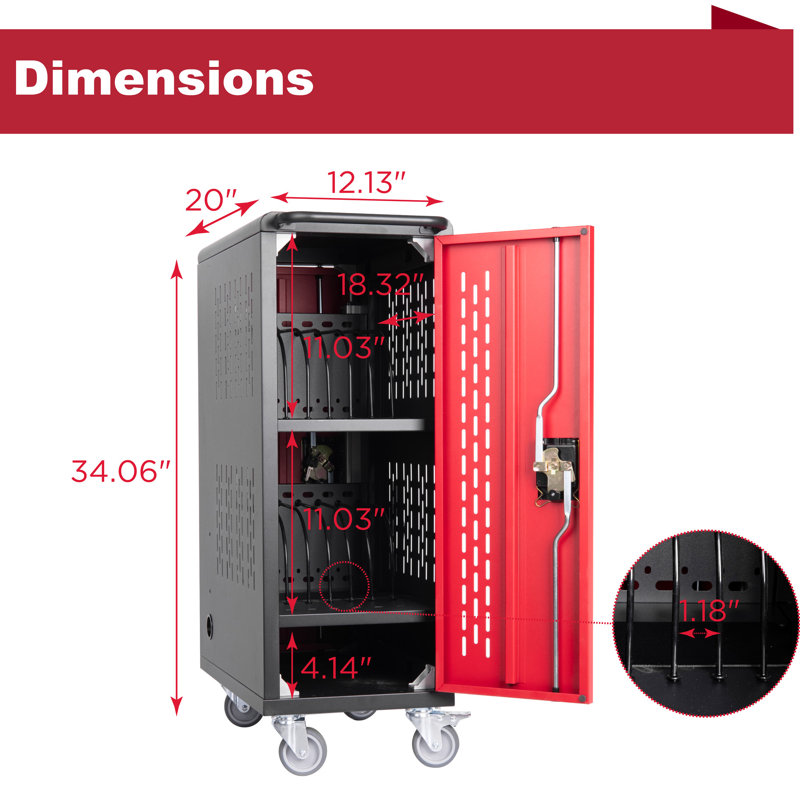 Chariot de charge mobile pour 16 ordinateurs portables, tablettes et acier noir, multiprise, conception compacte, panneaux ventilés, salle de classe pour hôpital, station Bay, noir, installation facile, mobilité, bureau