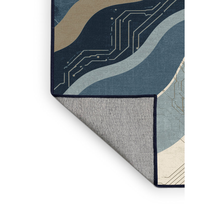 Machine Washable Orfelinda Cloud Gaming Hub Modern & Contemporary Abstract Rug in Blue – Navy Binding, 8x10