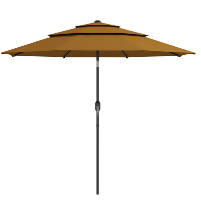 Parasol 9 pi 3 po pour la cour arrière, brun clair - Parasol avec manivelle, inclinaison à bouton-poussoir pour la terrasse, abri de jardin pour terrasse, cour arrière, stabilité du sol assurée