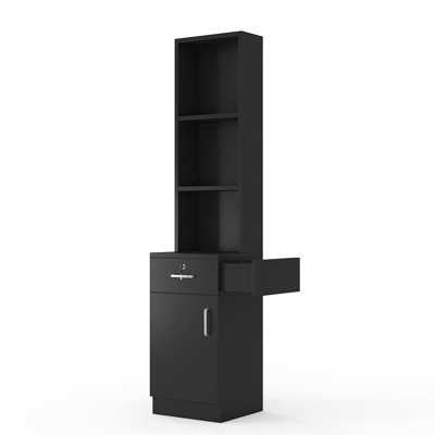 Hair Salon Stations, Lockable Barber Stations Wall Mount Salon Equipment for Hair Stylist with 1 Lockable Drawer, 3 Holders & 1 Storage Cabinet (with Holders, Black)
