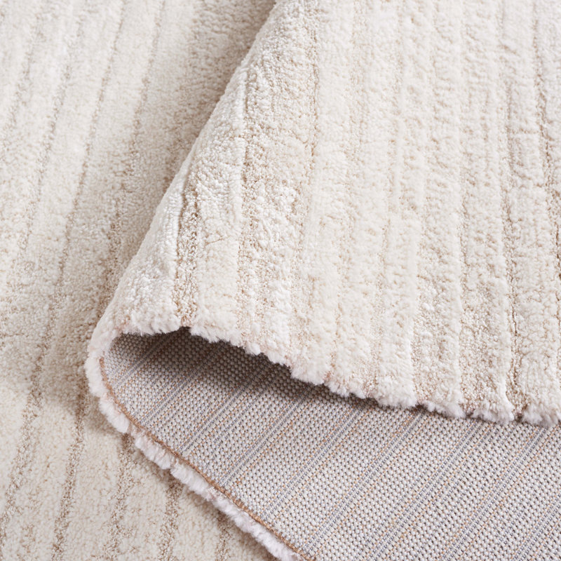 Tapis rayé ivoire / beige en polypropylène / polyester / jute / sisal tissé à la machine, Rectangle 5 pi 3 po x 7 pi 6 po