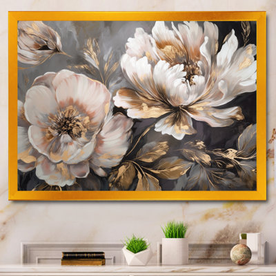 "White Grey Peony Blooms In Motion IV" - pivoines, art encadré