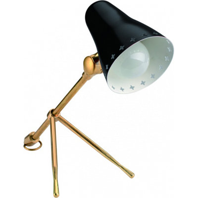 Lampe de table industrielle à trépied 1 lumière dorée et noire