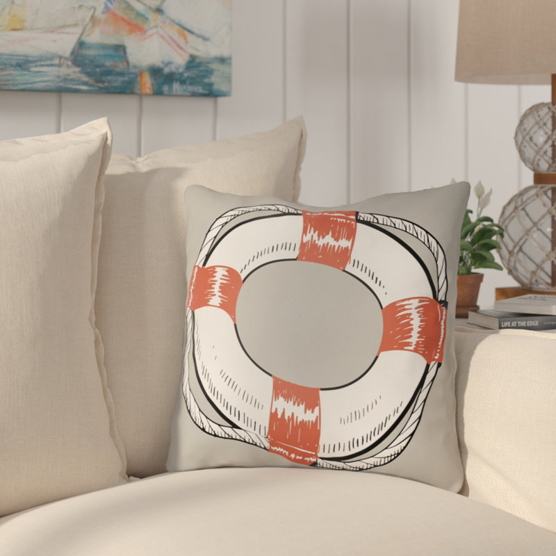 Litchfield Life Saver Outdoor Reversible Throw Pillow, 16" H x 16" W, Poppy Red/Yellow