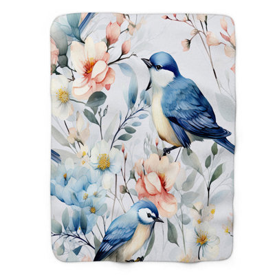 Blossom Bird Bliss - 1 Piece Premium Sherpa Blanke Throw Blanket