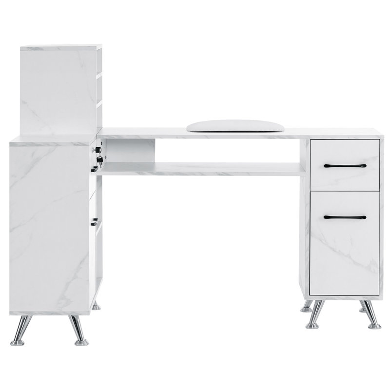 Kowlessar L-Shaped Corner Vanity Makeup Desk, Manicure Table with Lackable Drawer