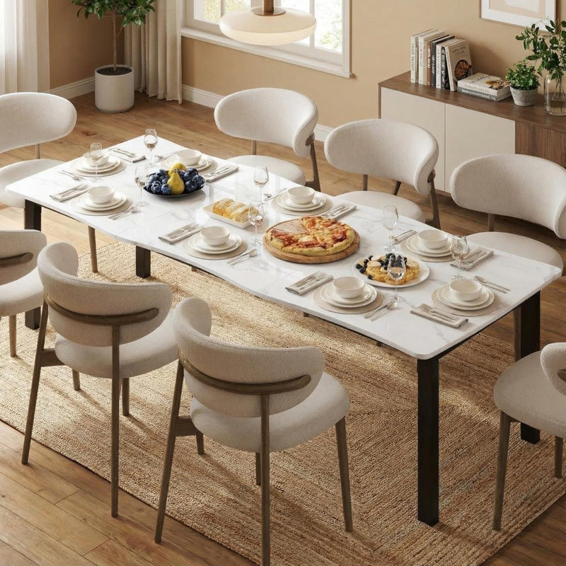 79 Inches Marble Dining Room Table with Iron Legs Waterproof Scratch-Resistant Dining Table for 6-8 Kitchen Table for Dining Room Kitchen Living Room