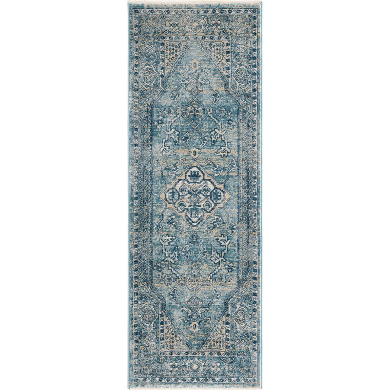Tapis traditionnel Orea bleu-brun clair, Tapis de couloir 2 pi x 5 pi 11 po