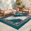 Tapis Calloway moderne à l'aspect vieilli, aquarelle abstraite, bleu sarcelle et blanc, lavable en machine, antidérapant, à poils courts, pour l'intérieur et l'extérieur, adapté aux animaux domestiques, idéal pour le salon, la chambre, la salle à manger, l'entrée, le couloir ou le bureau.-380261944