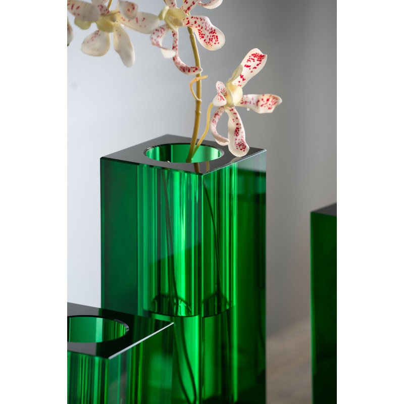 Vase de table en verre Huntingburg, Vert, H 5,9 po x l 3,9 po x P 3,9 po